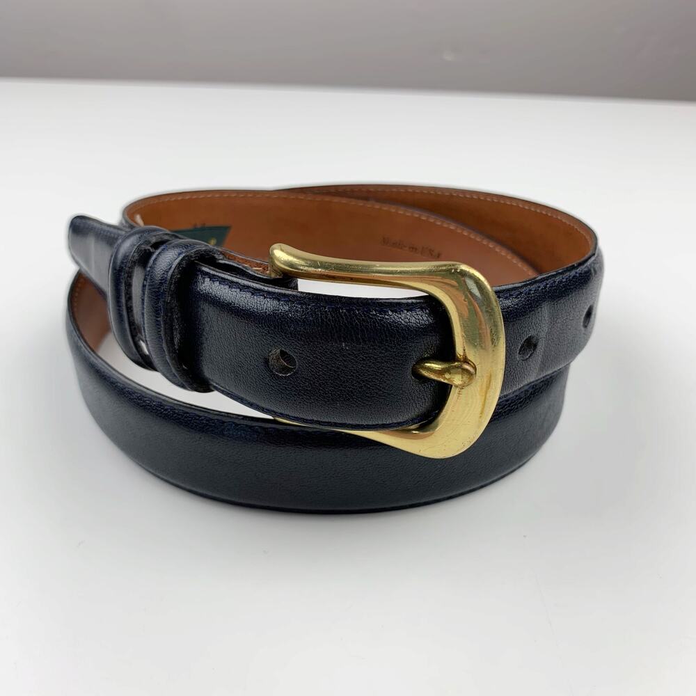 Brahmin Dark Navy Leather Belt with Gold Buckle